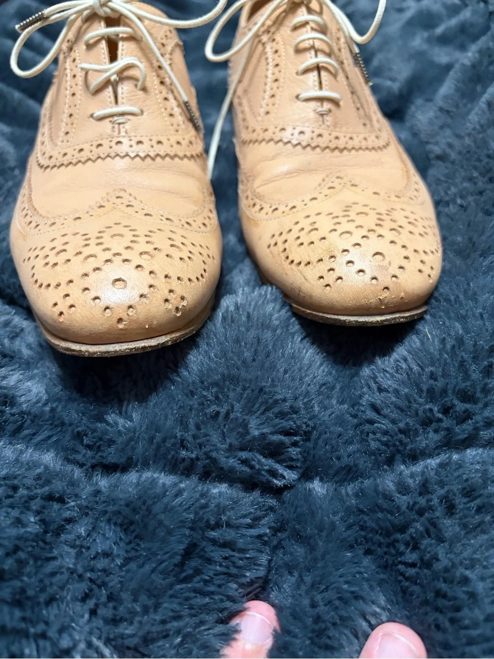 Marc Jacobs Beige Tan Leather Brogue Wingtip Oxfords almond toe size 38/8